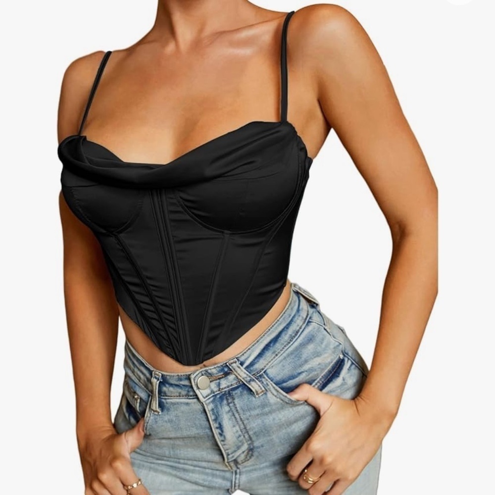 NWT Baonmy Sleeveless Satin Bustier Backless Boned Spaghetti Strap CorsetTop